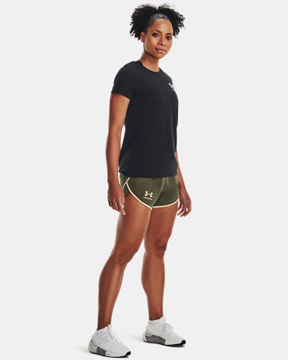 Women's UA Freedom Fly-By Shorts, Green, pdpMainDesktop image number 2